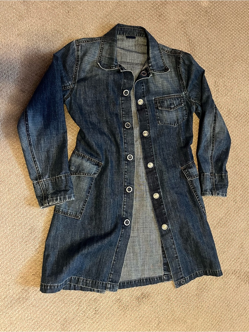 Mavi Dark Blue Denim Snap-Front Women’s Trench